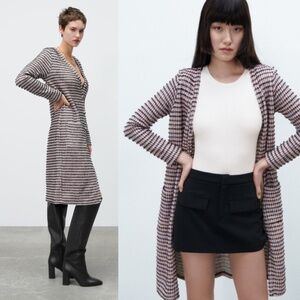 Zara Women’s Textured Tweed Long Cozy Sweater Duster